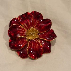 Vintage Red Flower Brooch